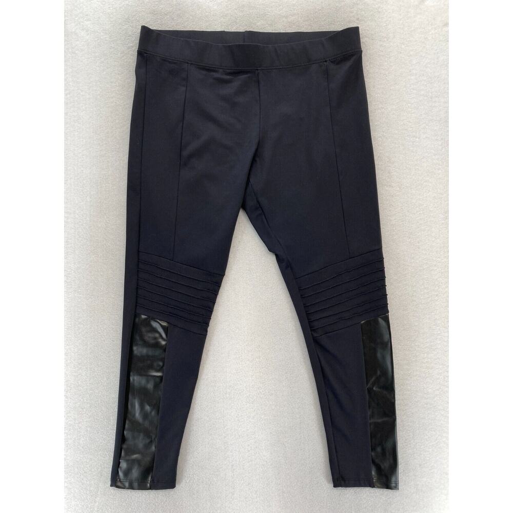RUNE NYC Glynn Faux Leather Detail Moto Leggings Women's 2X Black Stitch Fix NWT